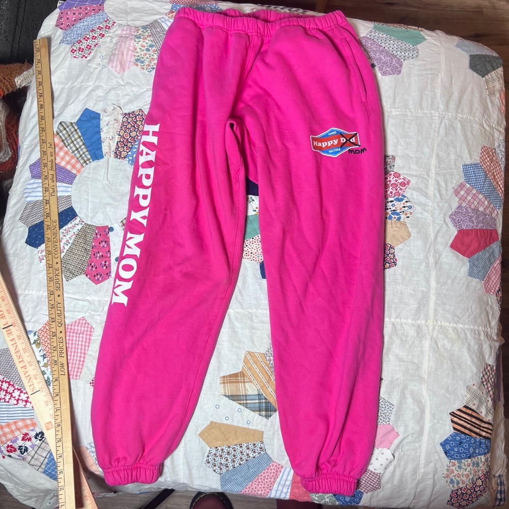 Happy Dad Hard Seltzer Mom Sweatpants Hot Pink Graphic Joggers Size Medium